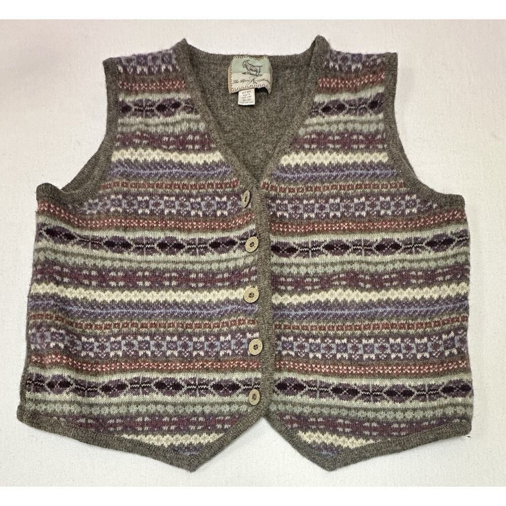 Vintage Fair Isle Knit Vest - Women's Green Multicolor